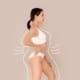 Side view of fit young woman in white underwear with contour lines highlighting body curves, representing post-pregnancy body goals and mommy makeover results