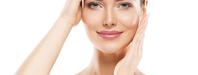 Close up of woman's fresh, youthful face after a facelift in